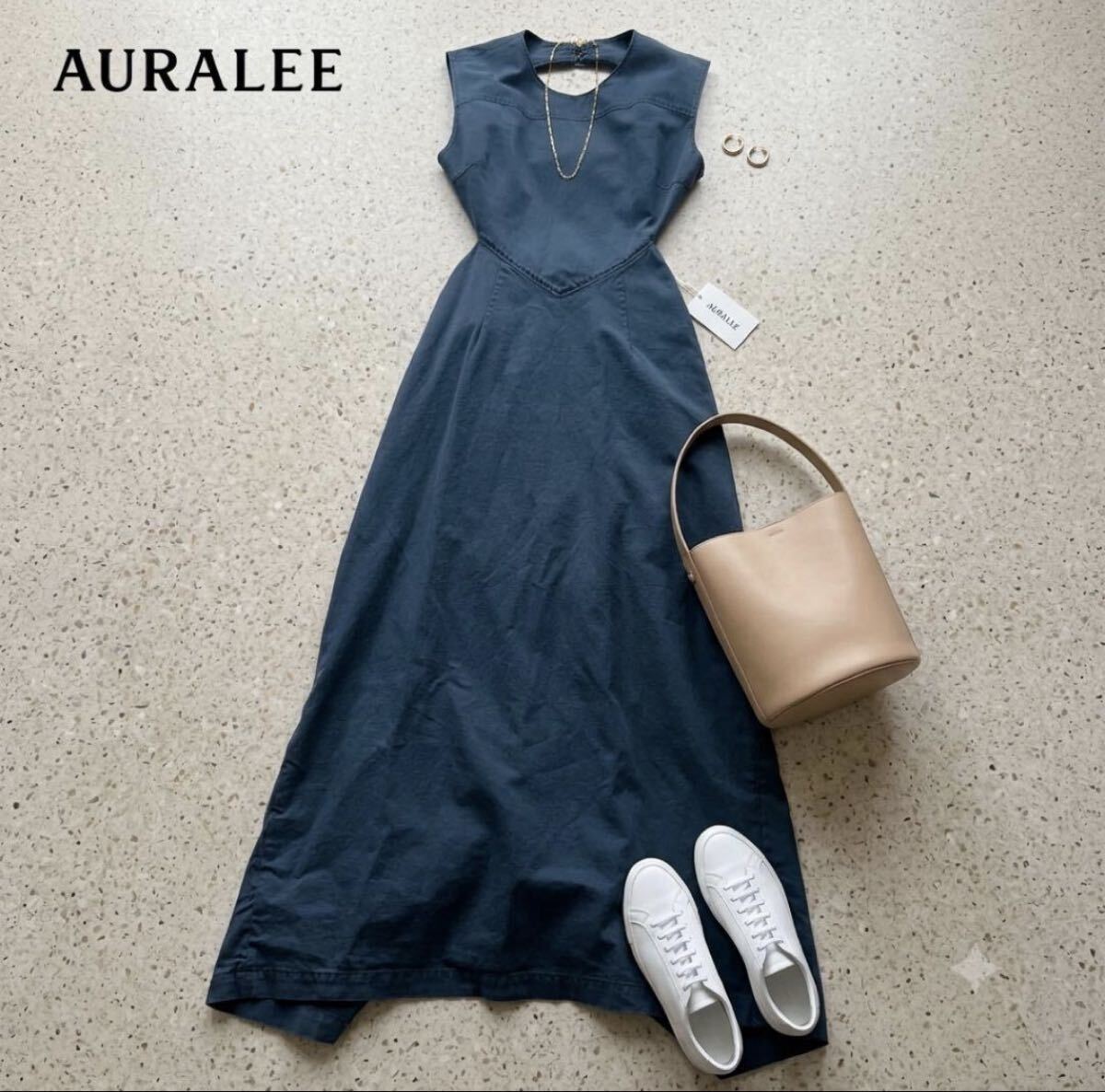 【未使用品】 AURALEE オーラリー 25SS ギャバジン ロングワンピース 2 ネイビー 