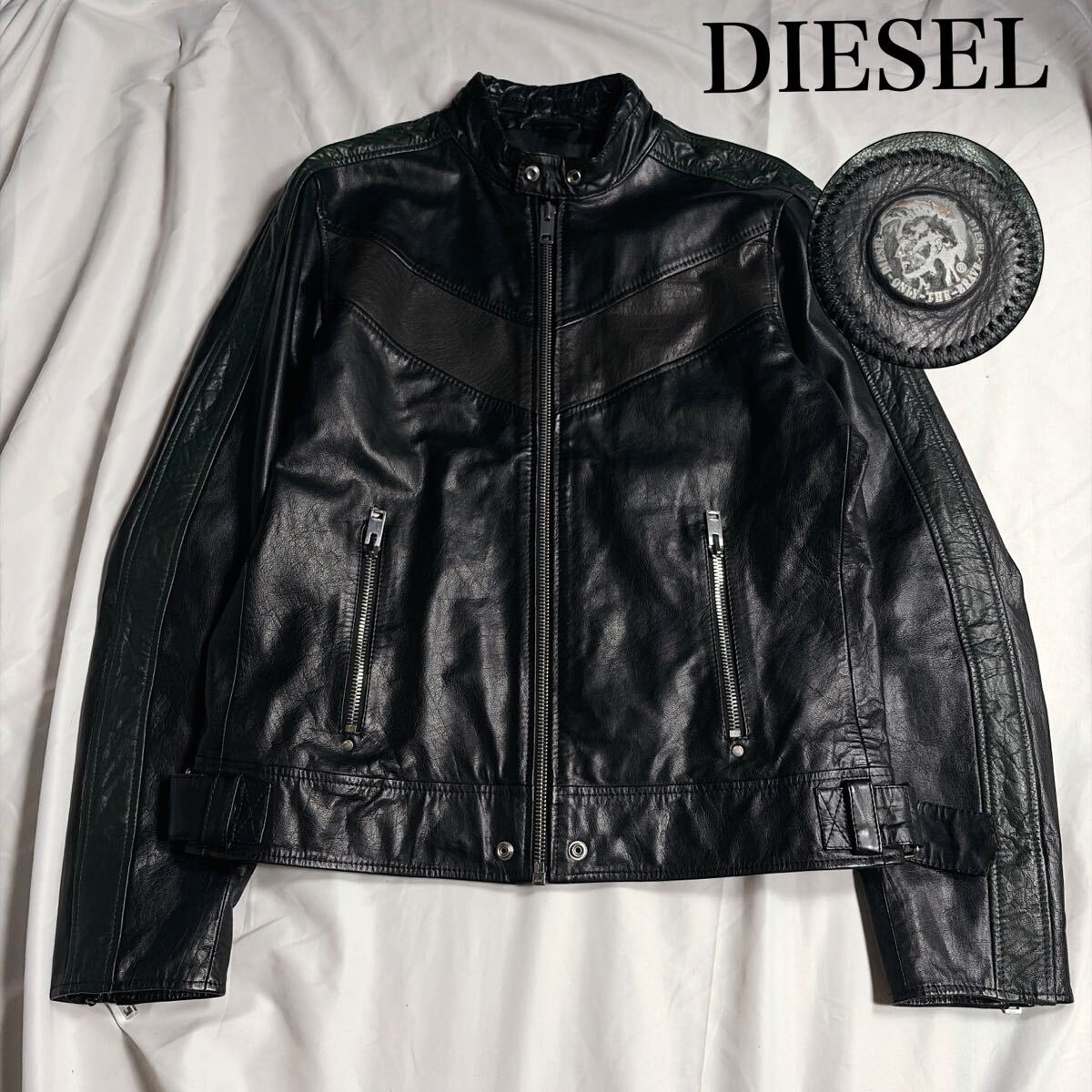 極美品 希少サイズXL !! DIESEL ディーゼル シングルライダース レザージャケット 黒 本革 SUPERIORシリーズ 