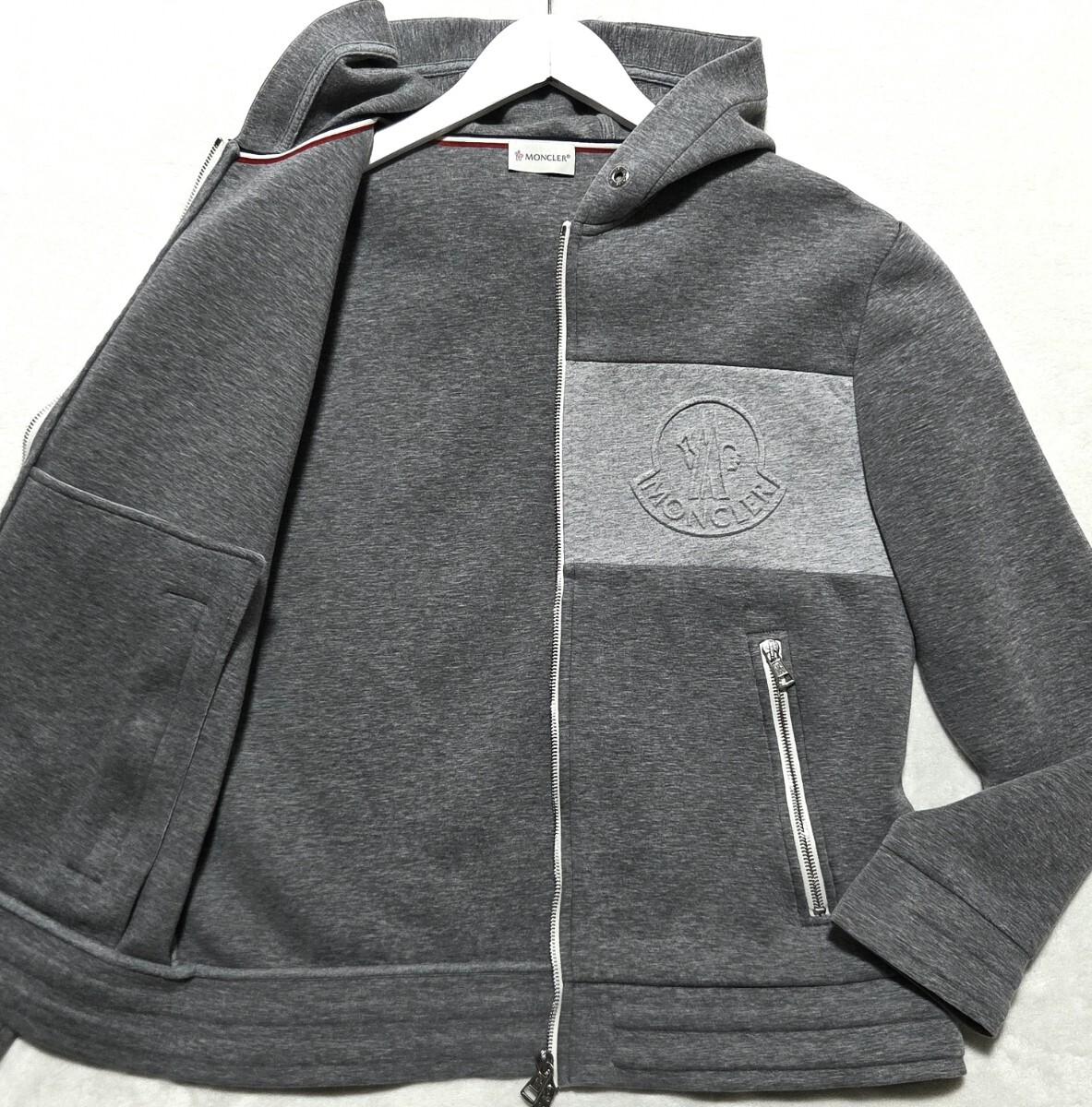 MONCLER パーカー ボンディング MAGLIA CARDIGAN ブルゾン ジャケット エンボスロゴ Wジップ ストレッチ モンクレール マグリア グレー