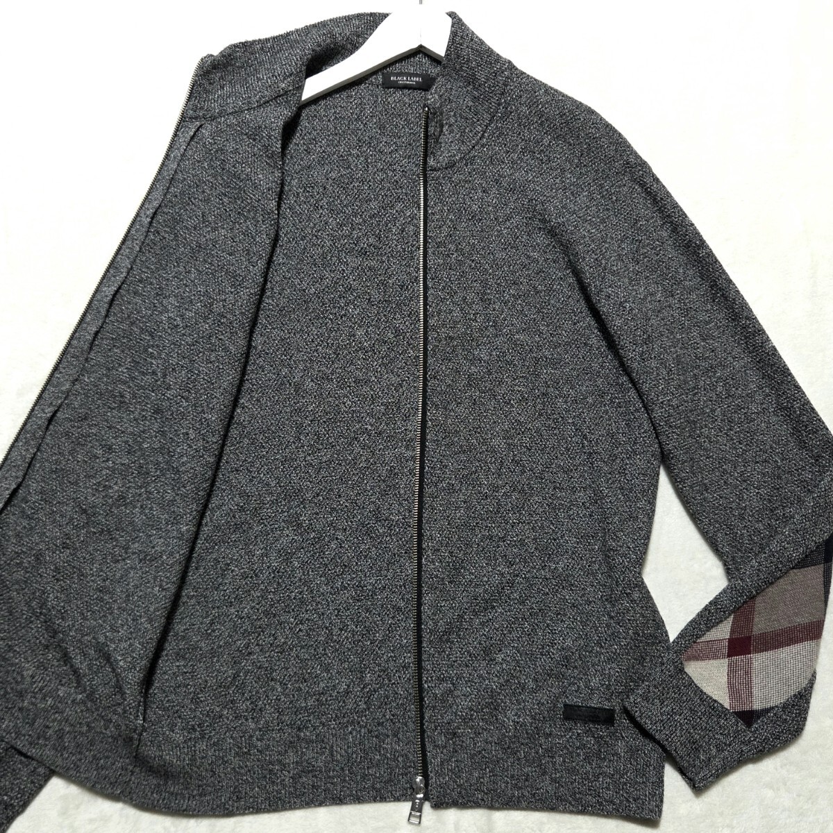 極美品/L ■BLACK LABEL CRESTBRIDGE ブルゾン ドライバーズニット ジャケット チェック ジップアップ ブラック レーベル クレストブリッジ