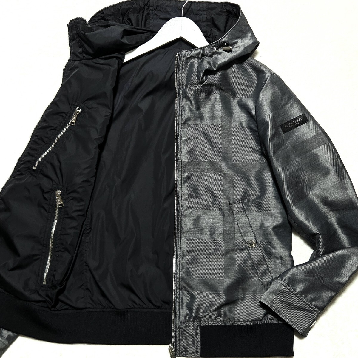極美品/L/リバーシブル ■BLACK LABEL CRESTBRIDGE ブルゾン パーカー ジャケット CBチェック 牛革 ブラック レーベル クレストブリッジ 