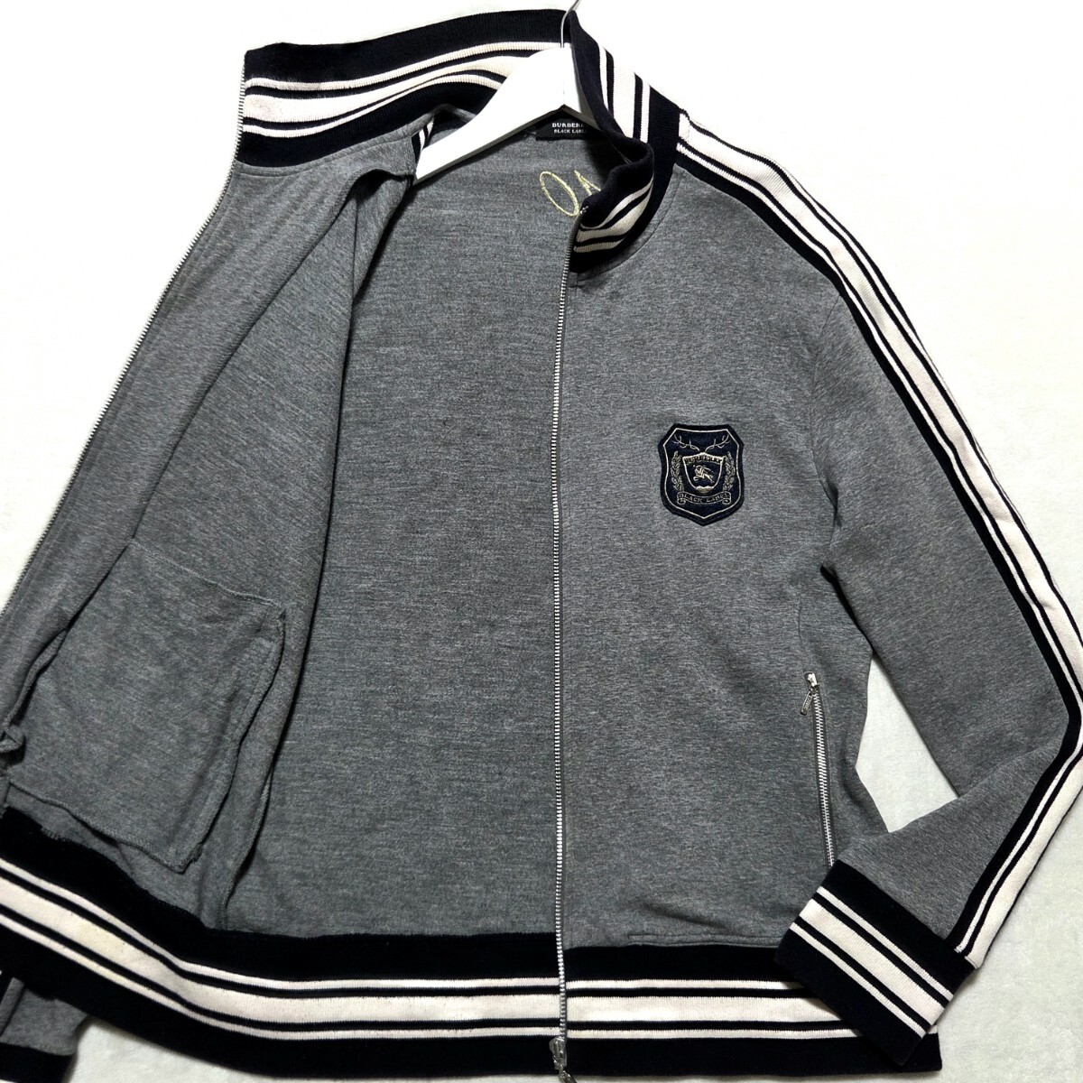 10周年限定/L ■BURBERRY BLACK LABEL ブルゾン トラックジャケット スウェット ワッペン ストレッチ バーバリー ブラックレーベル グレー