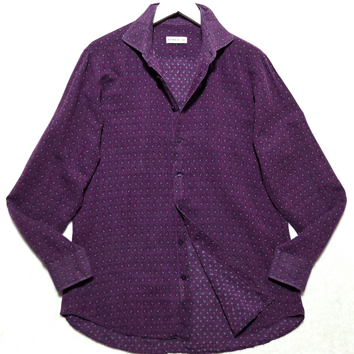 希少色/XLサイズ ■ETRO ドレスシャツ 長袖 ボタンダウン ペイズリー柄 総柄 トップス エトロ メンズ ビジネス 紫 パープル イタリア製 41