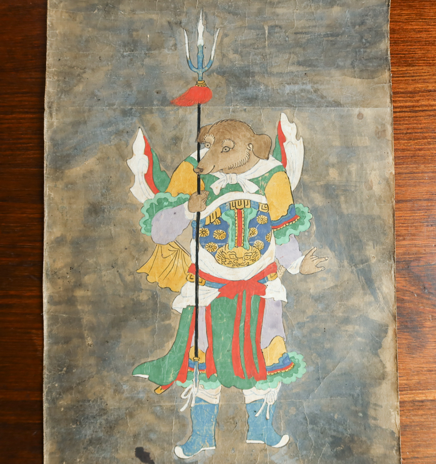 【真作】 朝鮮美術 仏画　戌像　十二支番 犬 肉筆 検) 李朝高麗韓国古画神像 仏像密教神道修験道仏教美術民間信仰和本古文書護符掛軸