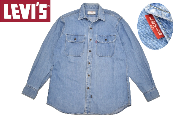 E-0269★Levi's リーバイス★ブルー ヴィンテージウォッシュ加工 デニム ワーク 長袖 シャツ Ｍ