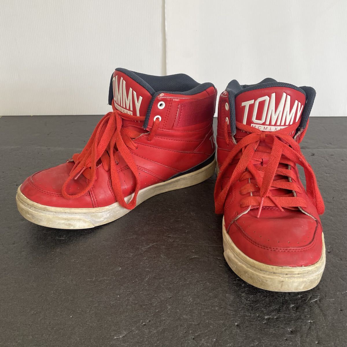 TOMMY ハイカットスニーカー レザー スニーカー シューズ レッド サイズ26cm