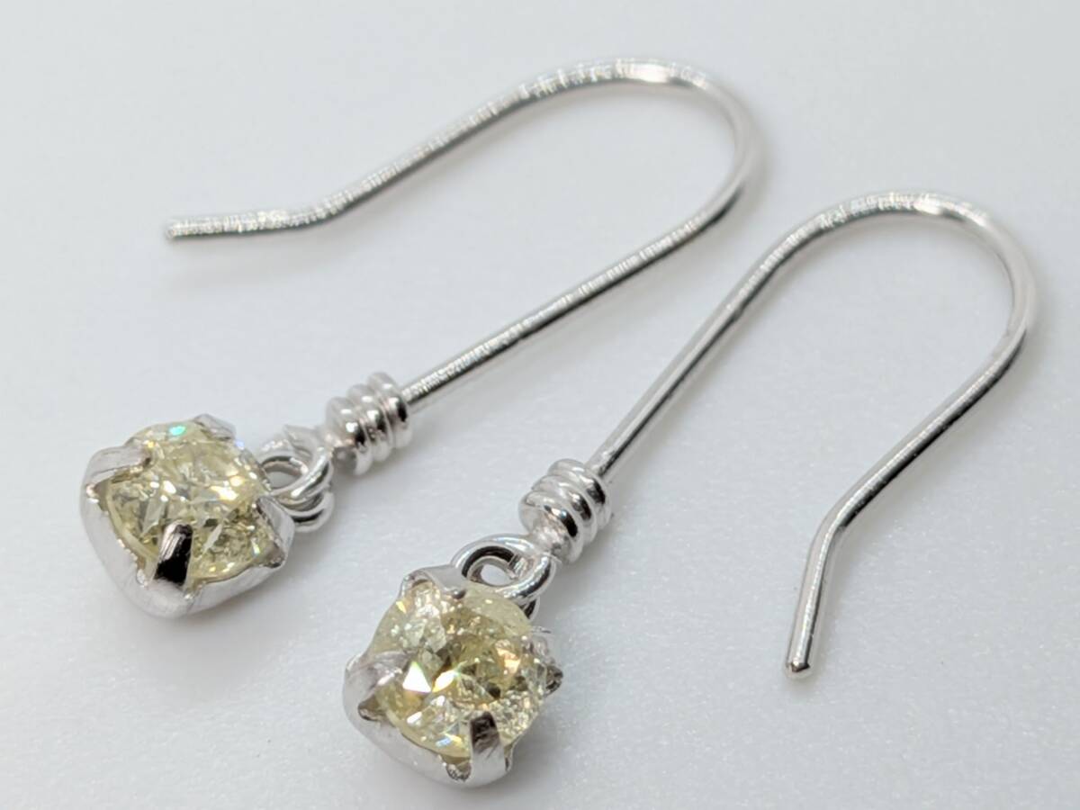 豪華!!18金ホワイトゴールド★天然ダイヤモンド アメリカンピアス★イエロー・約0.3g・直径約2mm★ダイヤチェック済★K18WG刻印★清掃済