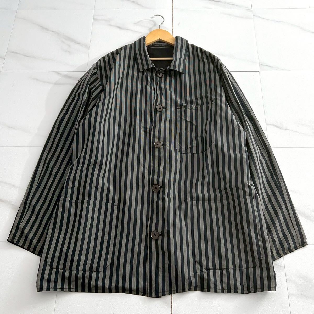 98SS◆Yohji Yamamoto POUR HOMME 2way リバーシブルジャケット コート シルク ブラック グレー XL相当 メンズ ヨウジヤマモトプールオム