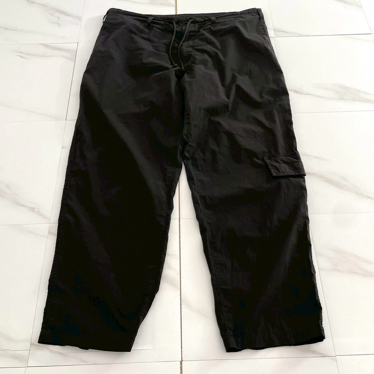 極美品 19SS◆Yohji Yamamoto POUR HOMME ドロストパンツ スラックス ドローストリング 後染め 黒 L相当 メンズ ヨウジヤマモトプールオム