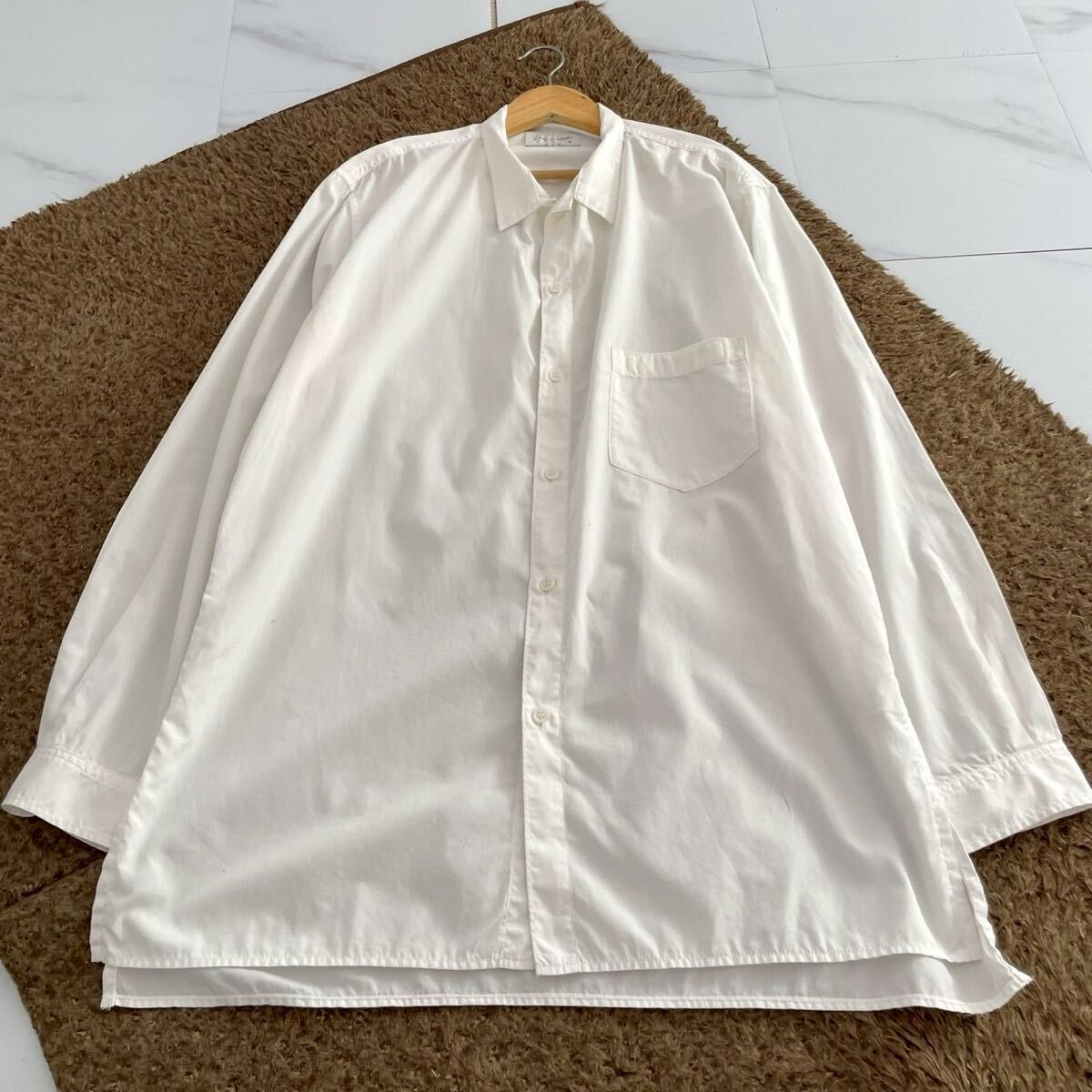極美品 22SS◆Yohji Yamamoto POUR HOMME チェーンステッチブロードクロスシャツ コットン ホワイト 4 XL メンズ ヨウジヤマモトプールオム