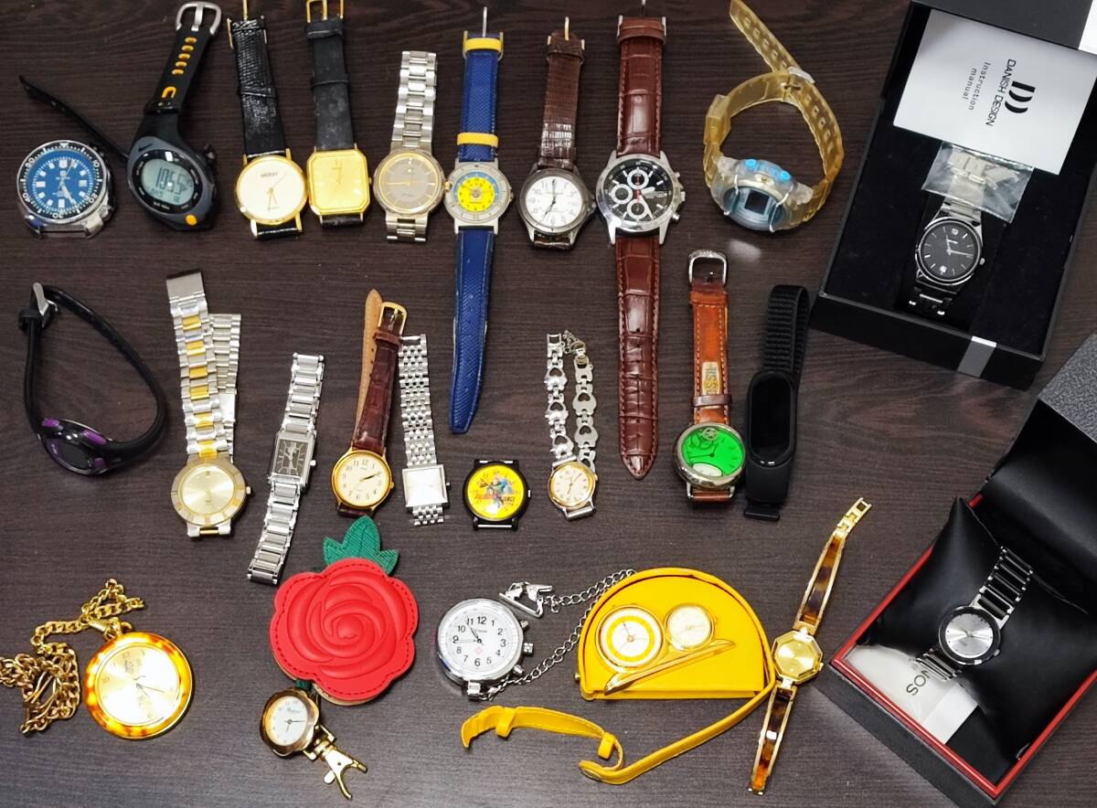 腕時計・懐中時計25点 まとめ SEIKO CITIZEN FOSSIL TECHNOS ALBA TIMEX NIKE ジュンアシダ セイコー シチズン ジャンク 