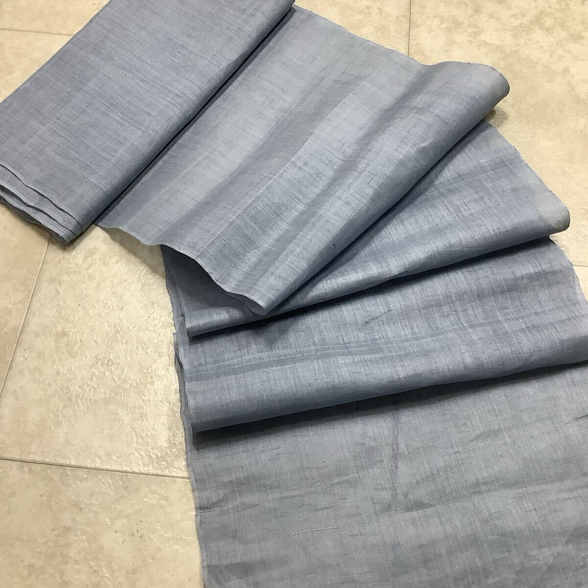 ◆古布前掛け専門屋◆時代物◆貴重な苧麻の風合いのある浅葱色の本麻◆紋付◆反物◆巾35cm◆越後上布能登上布宮古上布近江上布BORO