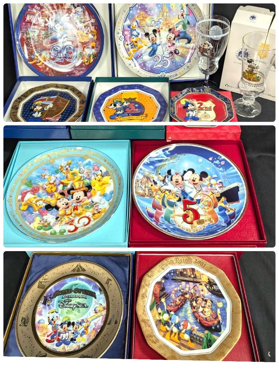 AA196 東京ディズニーリゾート◆美品◆アニバーサリー◆記念プレート9枚◆グラス2個◆箱入り◆限定品◆［1円スタート！！］コレクション