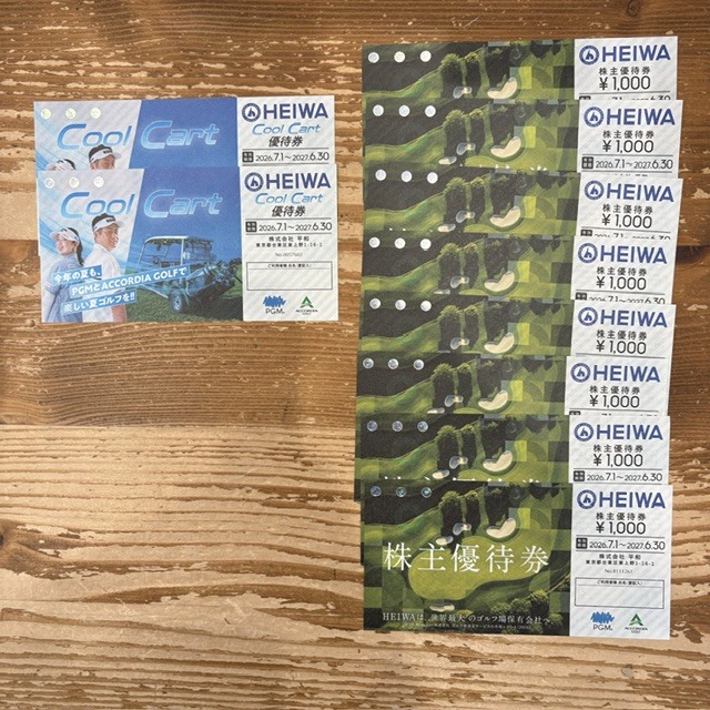 最新★株式会社平和　HEIWA株主優待券8,000円(1,000円×8枚)、Cool Cart優待券2枚セット★ゆうパケット　送料無料　株主優待券　