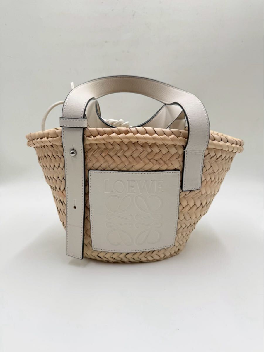♪ LOEWE ロエベ バスケットバッグ スモール ホワイト レザー ハンドバッグ 巾着付き