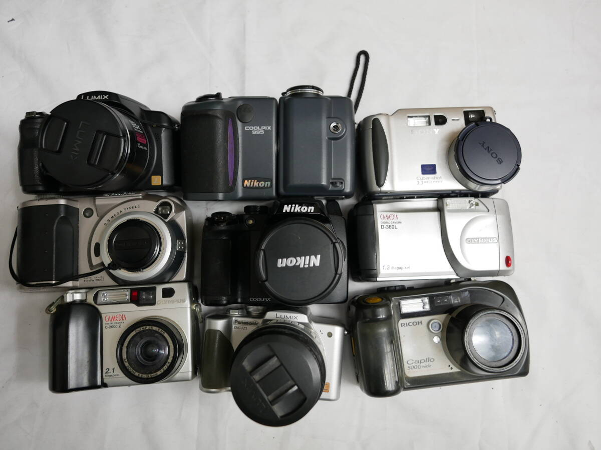 30 コンデジ9台まとめ nikon coolpix P500 995 lumix dmc-fz28 FZ3 caplio 500g dsc-s70 finepix 2900z olympus d-360l 