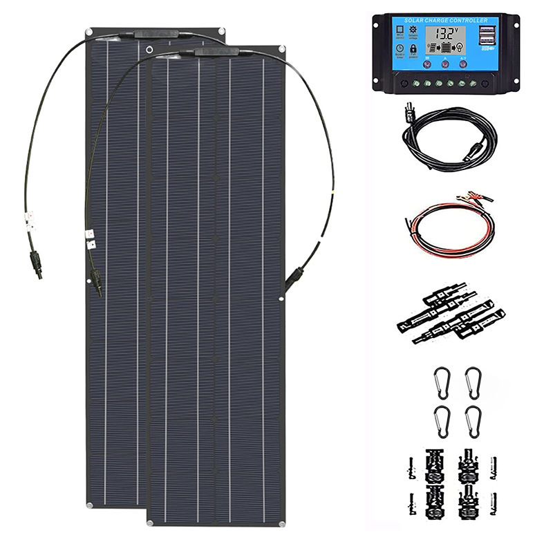 人気品場400W超薄型太陽光パネル充電器12V-24V ETFE単結晶防水フレキシブルソーラーパネル (2個200W) 40Aチャージコン トローラー付き