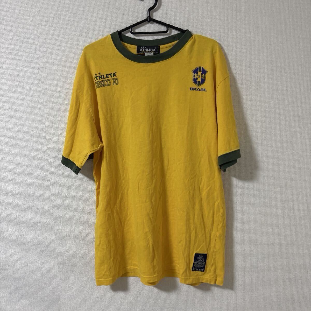 【希少】ATHLETA 半袖　Tシャツ 1970メキシコW杯モデル　ブラジル代表 サッカー ワールドカップアスレタ イエロー ストリート　セレソン　