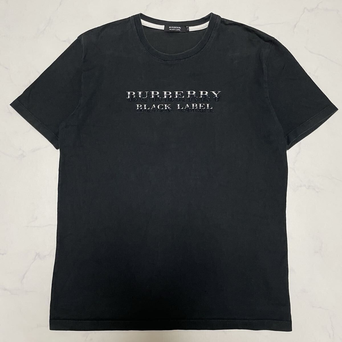 BURBERRY BLACK LABEL バーバリーブラックレーベル ブランドロゴ　刺繍　 黒 ブラック 半袖 Tシャツ　3 Lサイズ