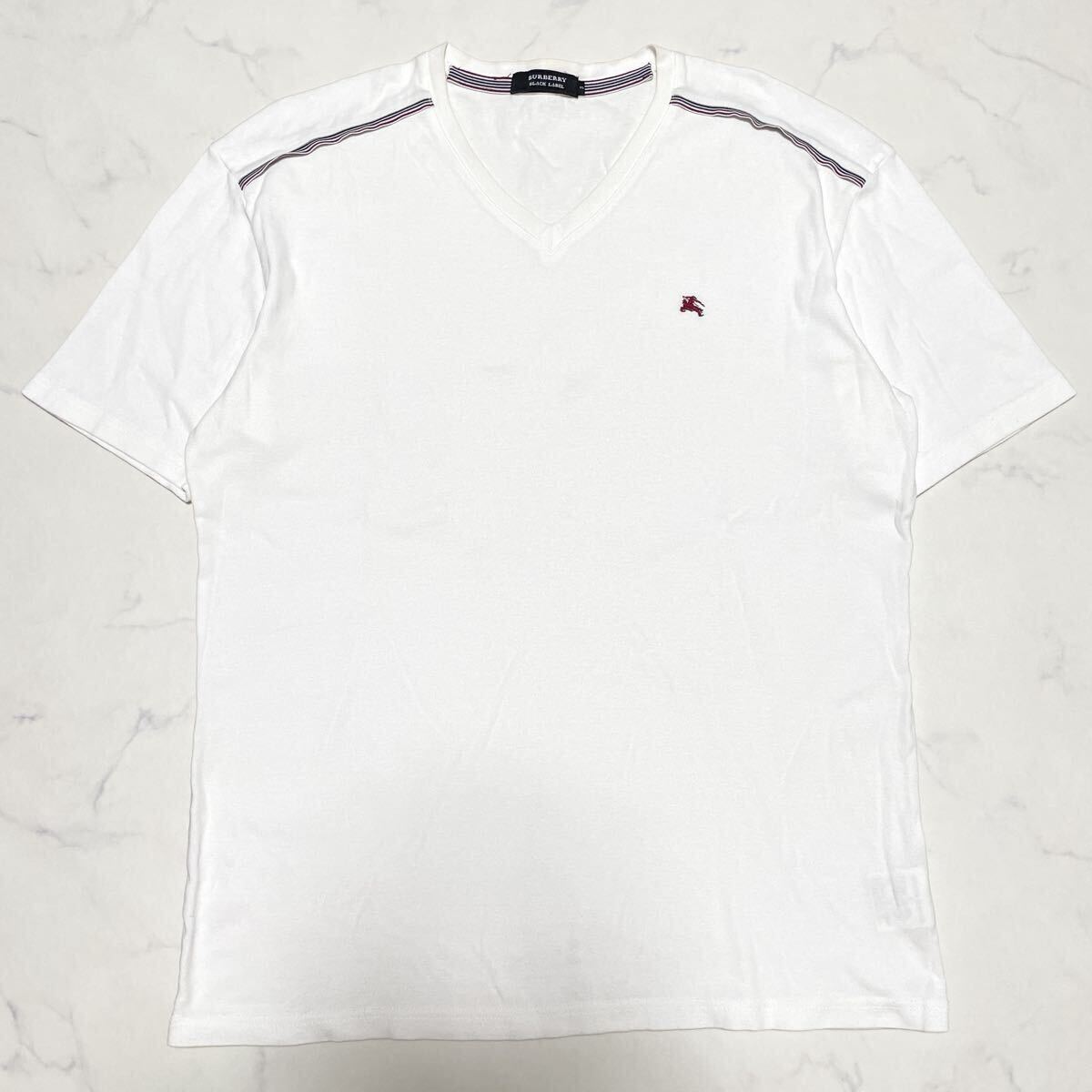 BURBERRY BLACK LABEL バーバリーブラックレーベル　ホースロゴ刺繍　 白 ホワイト Vネック 半袖 Tシャツ　3 Lサイズ