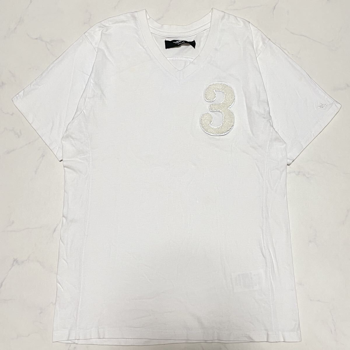 1PIU1UGUALE3 RELAX ウノ ピゥ ウノ ウグァーレ トレ リラックス　パイルロゴ　3 Vネック 半袖　Tシャツ 白　ホワイト　Lサイズ