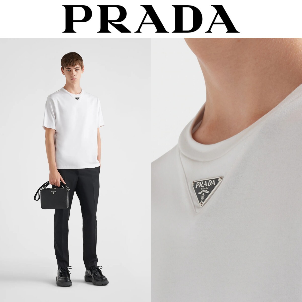 定価15万 PRADA プラダ トライアングルロゴプレート 半袖Tシャツ ホワイト 白 XXS ユニセックス Sサイズ相当 バッグ ジャケット パンツ