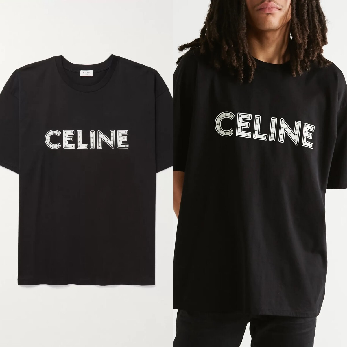定価約10万 CELINE セリーヌ スタッズロゴ Tシャツ ブラック 半袖 L Hedi Slimane エディスリマン バッグ デニム エディスリマン 黒