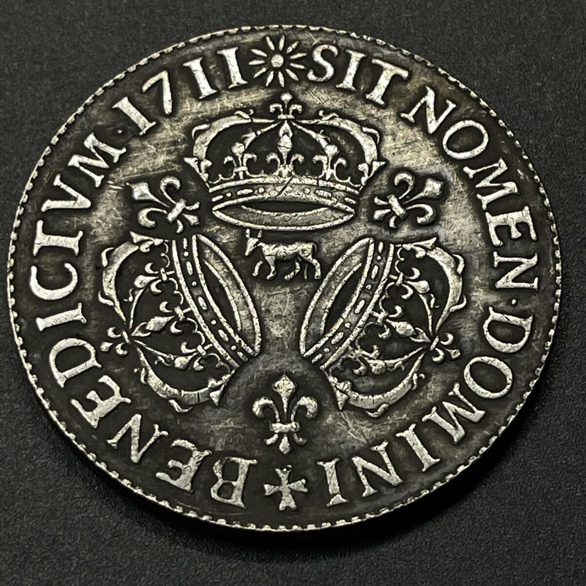 古銭 フランス ルイ14世 1711年 太陽王 三冠 紋章 硬貨 銀貨 貨 記念幣 コレクション コイン