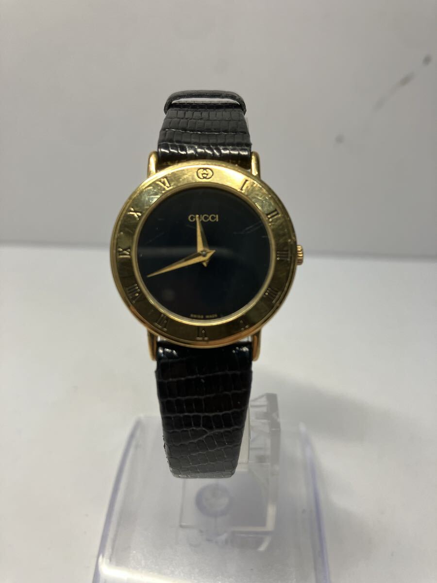 【美品】GUCCI グッチ 3000.2L 黒文字盤 ゴールド クォーツ 腕時計