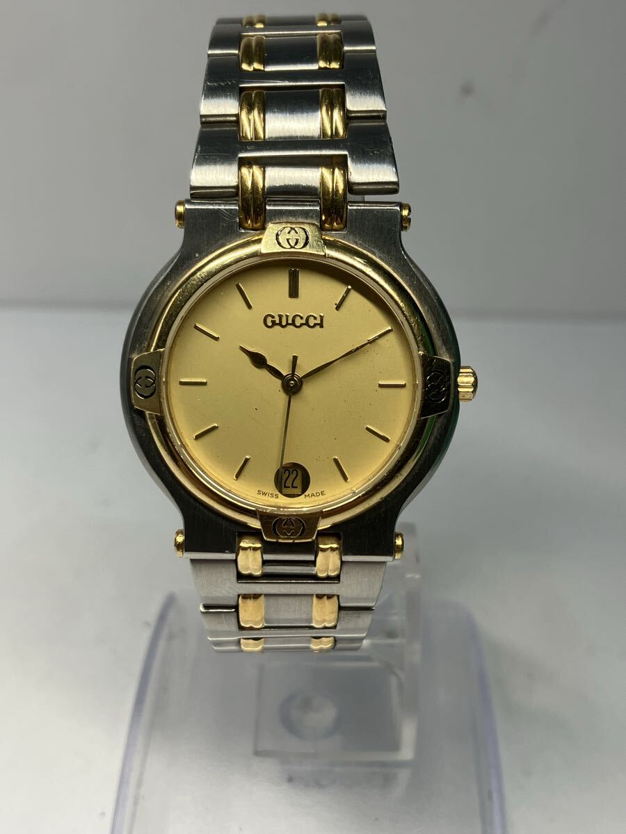 【美品】GUCCI グッチ クォーツ 9000L 9000M 腕時計 ゴールド文字盤 デイト