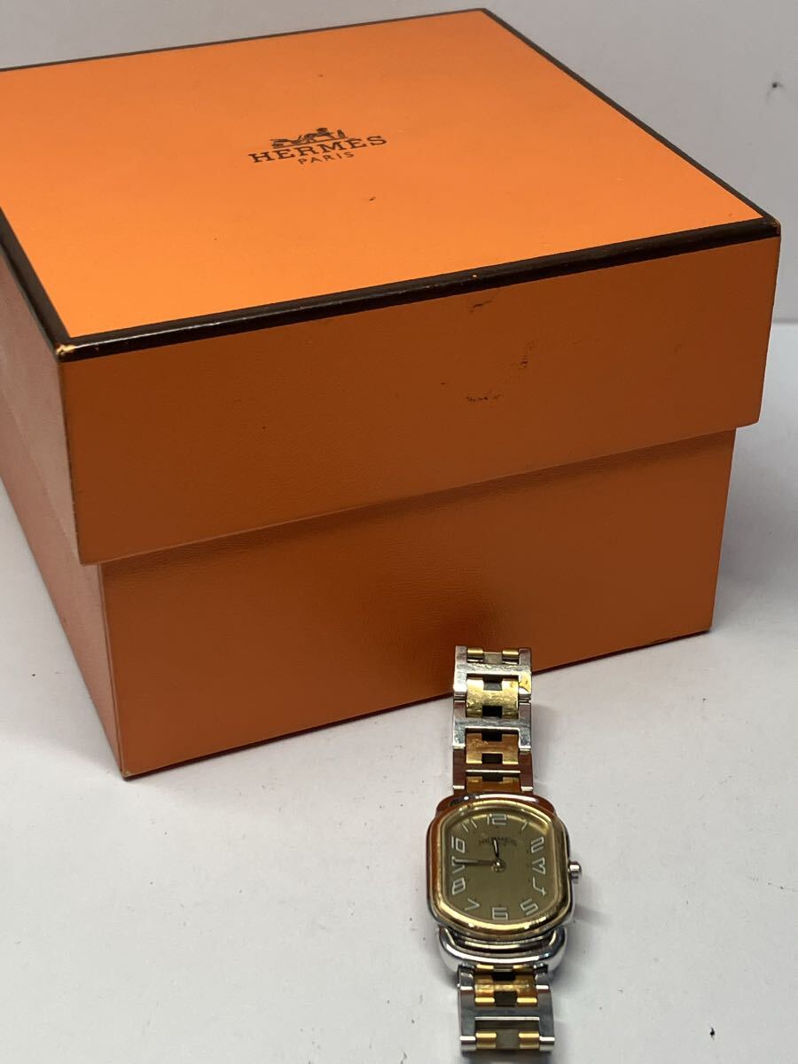 【美品、箱付き】HERMES エルメス クリッパー クォーツ ラリー QZ 腕時計 デイト Larry rally