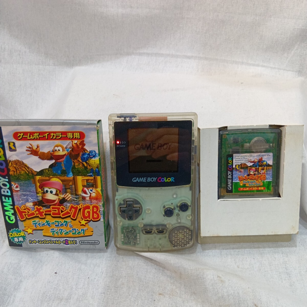 【現状品】1円〜スタート ゲームボーイカラー クリア ドンキーコングGB ソフトセット 任天堂 Nintendo GAMEBOY COLOR CGB-001【L461-c.TK】
