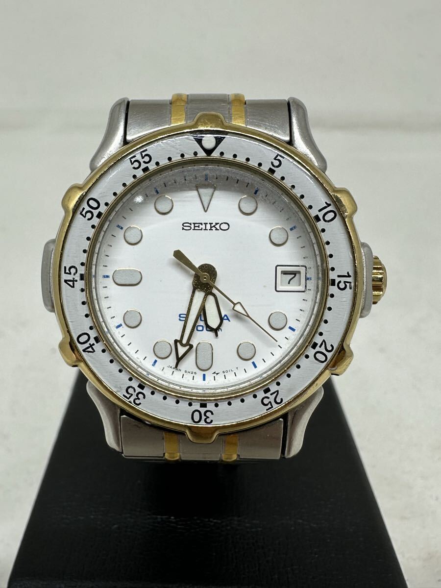 SEIKO/セイコー スキューバ 200m 5H25-6020 白文字盤 クォーツ式 ダイバーズウォッチ ジャンク品 1円〜【L420.YUB】 