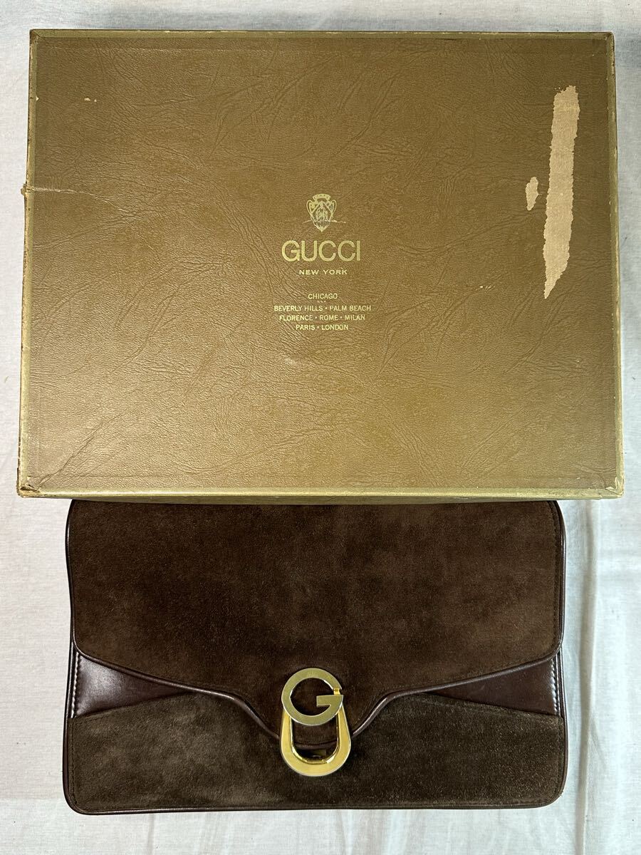 【ストラップ&箱あり】GUCCI/グッチ オールドグッチ ヴィンテージ スエードクラッチバッグ ブラウン 1円〜【L427.YUB】 