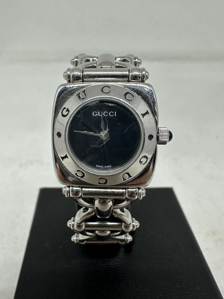 GUCCI/グッチ 6400L 黒文字盤 チェーンブレスレット レディース クォーツ腕時計 ジャンク品 1円〜【L437.YUB】 