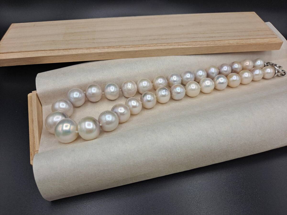 【34】最大17㎜！大粒バロックパールネックレス S925刻印 金具存在感・重量感大