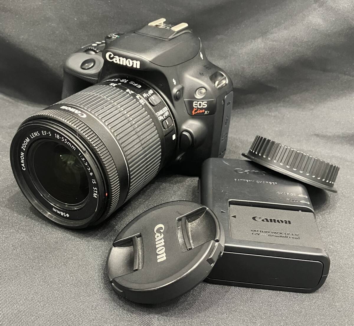#19133【1円出品】通電確認 CANON キャノン EOS Kiss X7 ボディ EFS 18-55㎜ レンズ カメラ 一眼レフ 