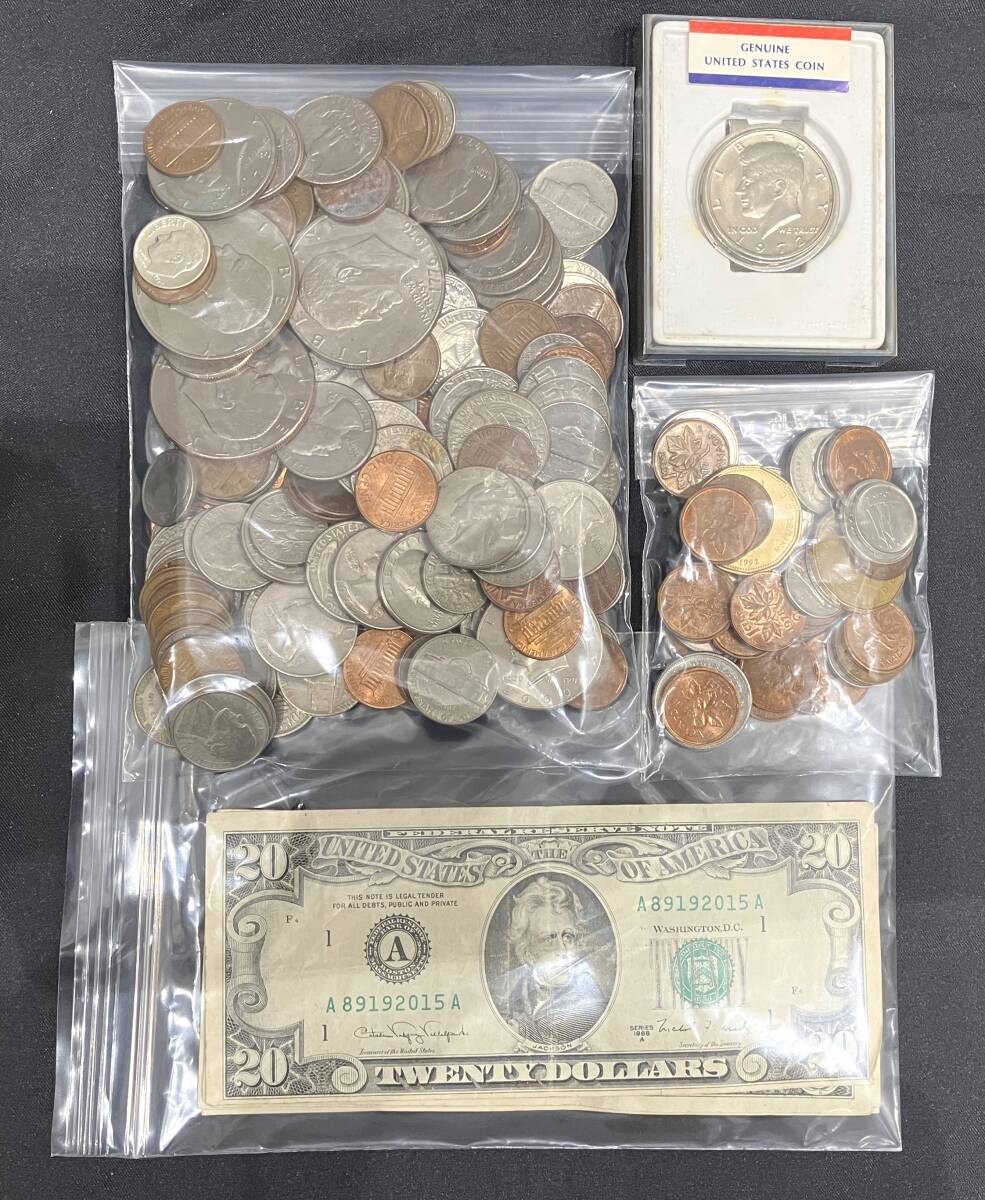 #18499A【外国銭おまとめ】硬貨約840g アメリカ カナダ 紙幣 硬貨 通貨 貨幣 古銭 