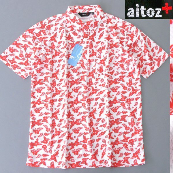 新品 aitoz アイトス アロハ柄 ハニカムメッシュ 半袖 ポロシャツ LL 白赤 【5-6111_9RED_LL】 吸水速乾 ドライ サマー GOLF ゴルフ