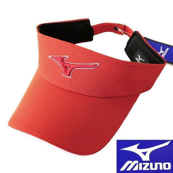 新品 MIZUNO GOLF ミズノ ゴルフ ロゴ刺繍 ワッフル サンバイザー FREE(56~60cm) レッド 【K20446】 サイズ調節可能 帽子 キャップ