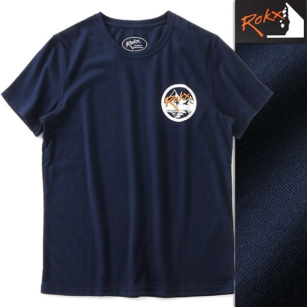 新品 ROKX ロックス ロゴ プリント クルーネック 半袖 Tシャツ M 紺 【I40318】 春夏 メンズ アウトドア カットソー レジャー ネイビー