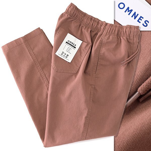 新品 オムネス 製品洗い加工 ストレッチ イージー チノパンツ 8(L) 茶 【P27574】 春夏 メンズ OMNES コットン シェフ ツイル テラコッタ