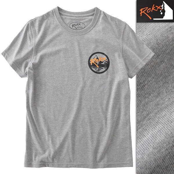 新品 ROKX ロックス ロゴ プリント クルーネック 半袖 Tシャツ S 灰 【I58119】 春夏 メンズ アウトドア カットソー レジャー グレー