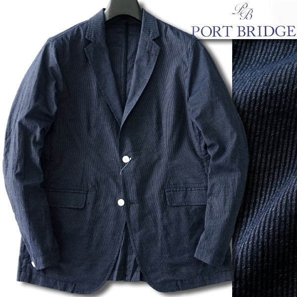 新品 ポートブリッジ 春夏 リネン混 しじら織 三者混 ジャケット L 紺 【BEF114_540_L】 盛夏 PORT BRIDGE ブレザー シアサッカー