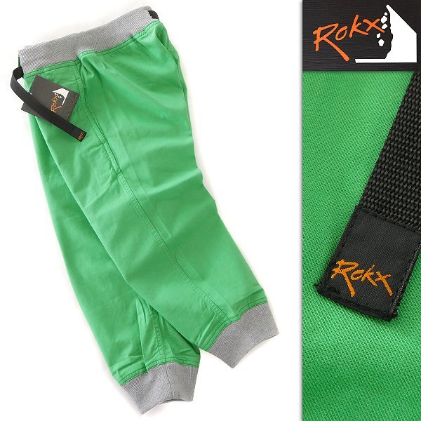 新品 ROKX ロックス 製品染め コットン ウッド クロップド クライミング パンツ L 緑 【P28624】 アウトドア ジョガー イージー