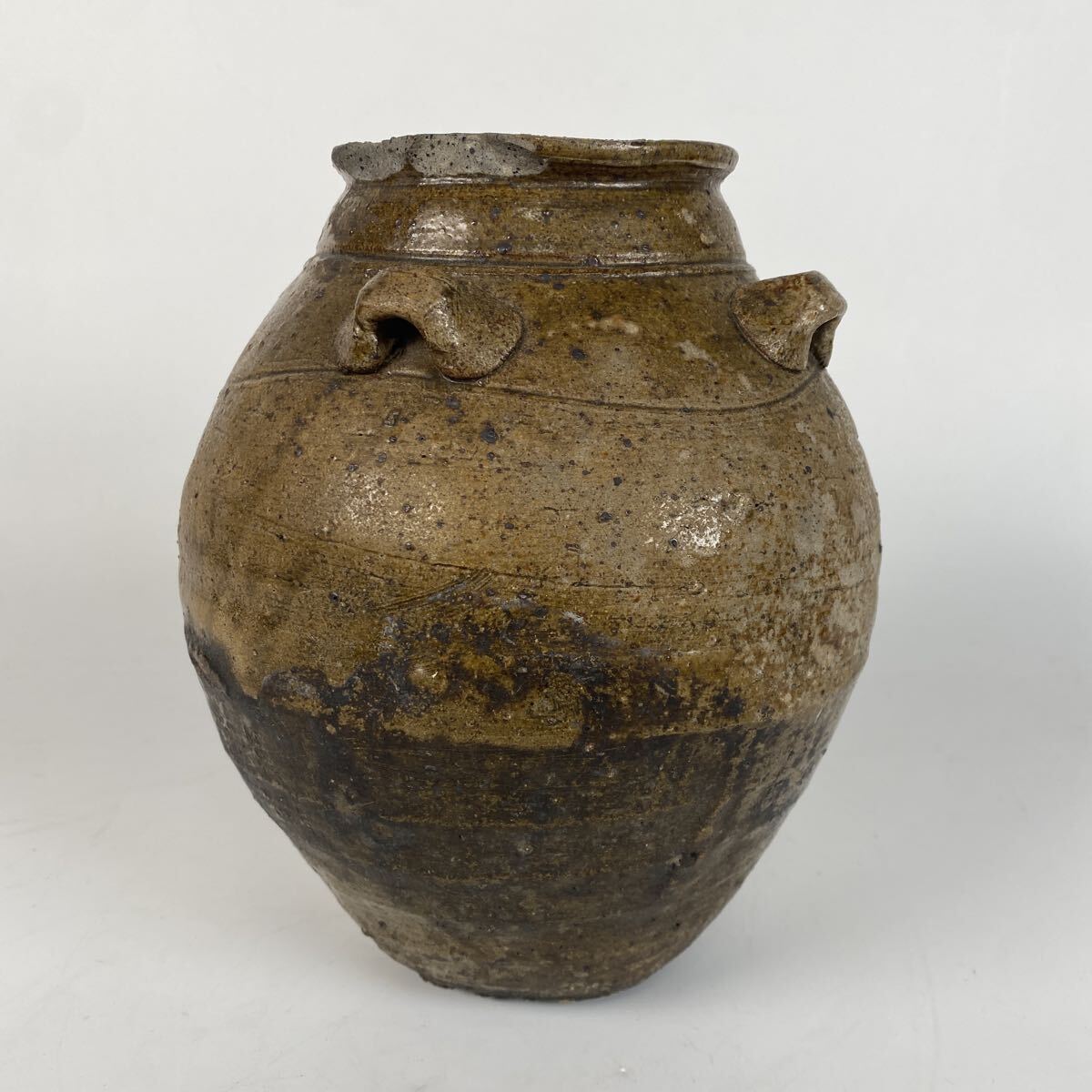 旧家整理品　古丹波　壺　壷　古陶磁　時代　南蛮　古民藝　唐津焼　古唐津　丹波焼　骨董品　古美術品　花器　花入　耳付　四耳【63】