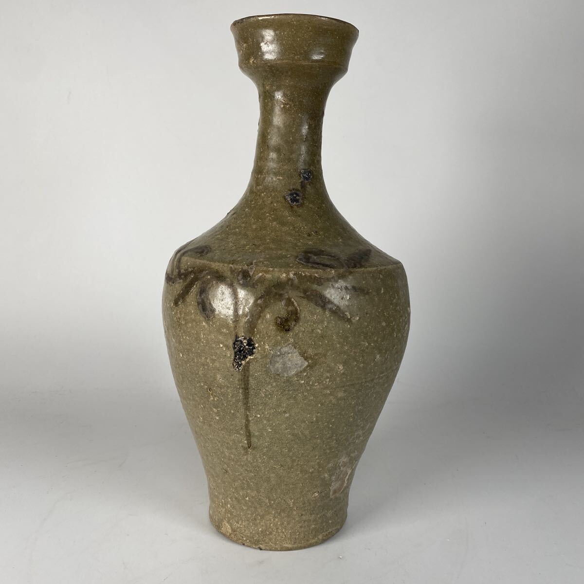 朝鮮古美術　高麗青磁　鉄絵　花瓶　花器　壺　壷　花入　時代　唐物　骨董品　古美術品　中国古玩　李朝　希少　古陶磁　高さ30.5cm【63】
