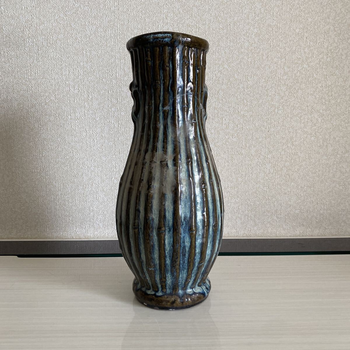 熊本県買取品　小代焼　八代焼　小鹿田焼　面取　花瓶　花器　花入　壺　時代　民藝　骨董品　古美術品　高さ33.5cm 横14.5cm【614】