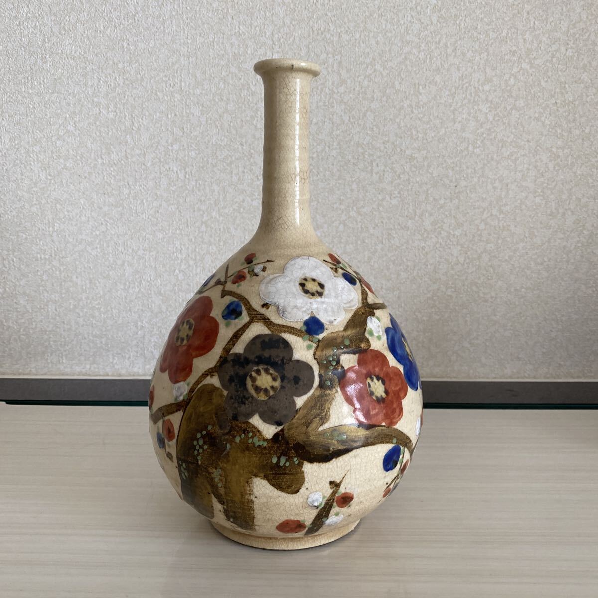 京焼の名工　尾形乾山　色絵　梅花　花瓶　徳利　花器　花入　作家　在銘　時代　骨董品　古美術品　高さ28.5cm 横17.5cm【618】