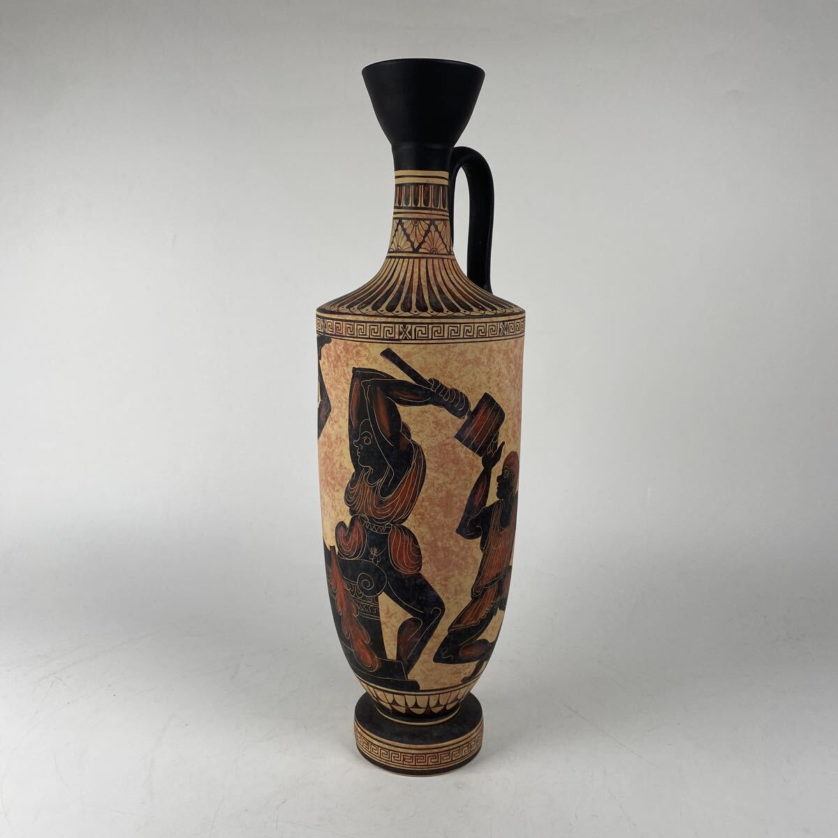 ギリシャ陶器 イスラム美術 レキュトス 花瓶 水注 茶道具 壺 壷 古陶磁 黒絵 時代 骨董品 古美術品 唐物 横12.5cm 高さ40cm【624】